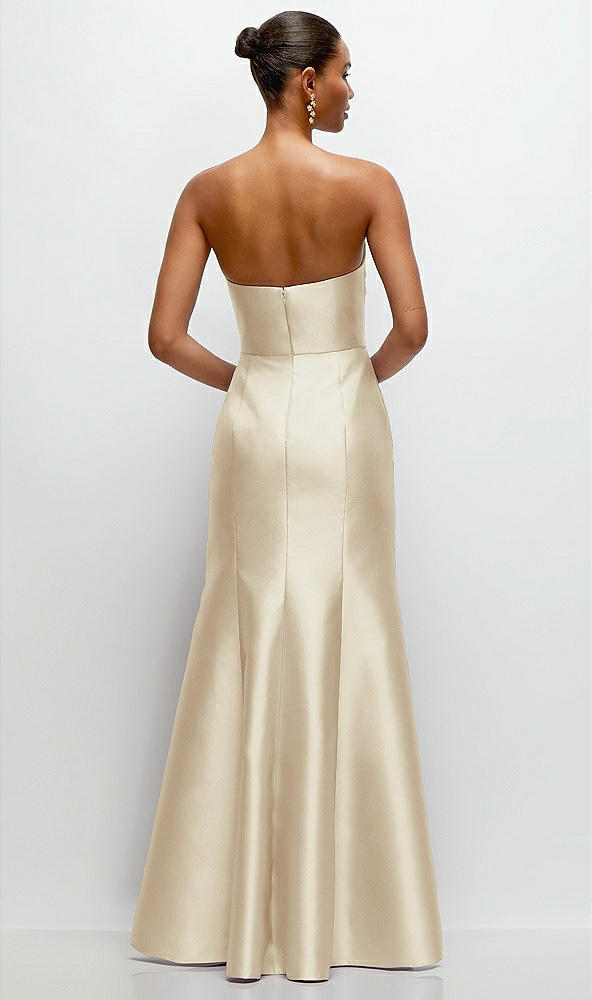 Back View - Champagne Strapless Cat-Eye Draped Bodice Satin Tumpet Dress