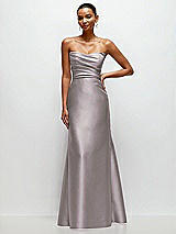 Front View Thumbnail - Cashmere Gray Strapless Cat-Eye Draped Bodice Satin Tumpet Dress