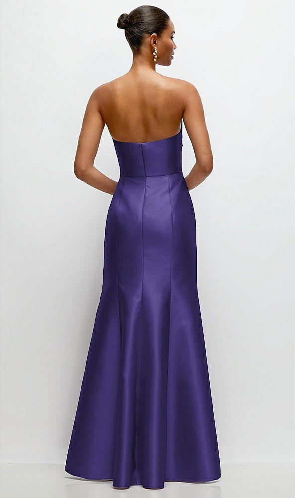 Back View - Grape Strapless Cat-Eye Draped Bodice Satin Tumpet Dress