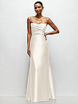 Front View Thumbnail - Ivory Strapless Cat-Eye Draped Bodice Satin Tumpet Dress