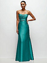 Front View Thumbnail - Jade Strapless Cat-Eye Draped Bodice Satin Tumpet Dress