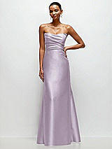 Front View Thumbnail - Lilac Haze Strapless Cat-Eye Draped Bodice Satin Tumpet Dress