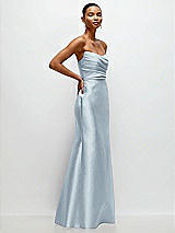 Side View Thumbnail - Mist Strapless Cat-Eye Draped Bodice Satin Tumpet Dress