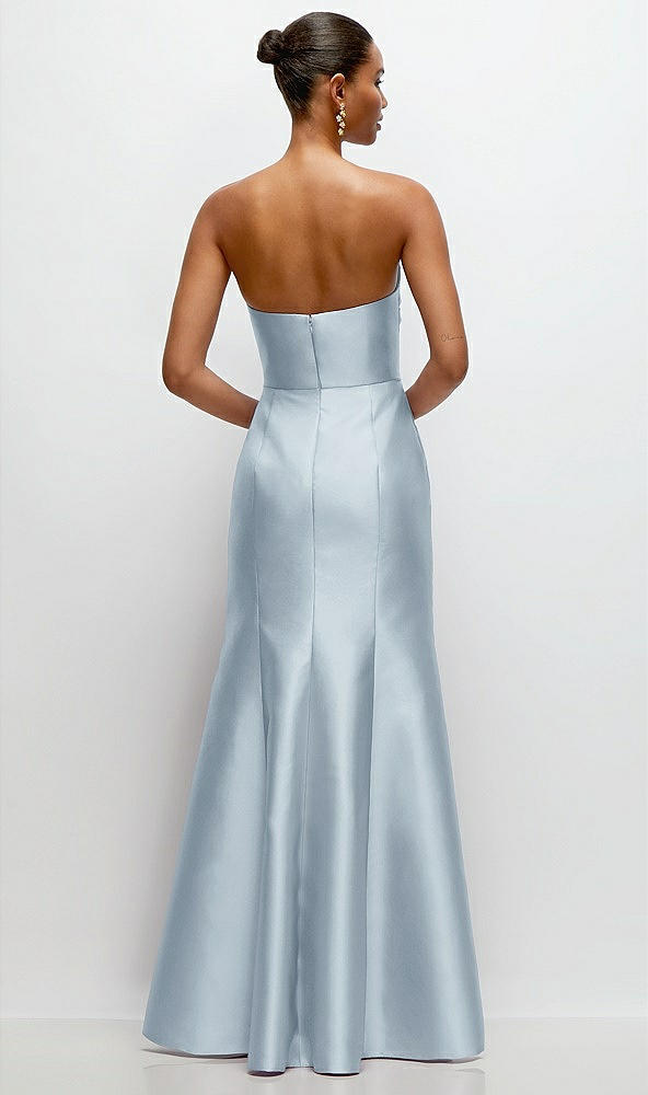 Back View - Mist Strapless Cat-Eye Draped Bodice Satin Tumpet Dress