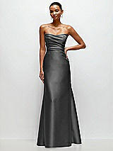 Front View Thumbnail - Pewter Strapless Cat-Eye Draped Bodice Satin Tumpet Dress