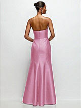 Rear View Thumbnail - Powder Pink Strapless Cat-Eye Draped Bodice Satin Tumpet Dress