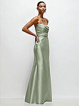 Side View Thumbnail - Sage Strapless Cat-Eye Draped Bodice Satin Tumpet Dress