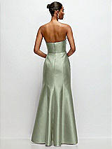 Rear View Thumbnail - Sage Strapless Cat-Eye Draped Bodice Satin Tumpet Dress