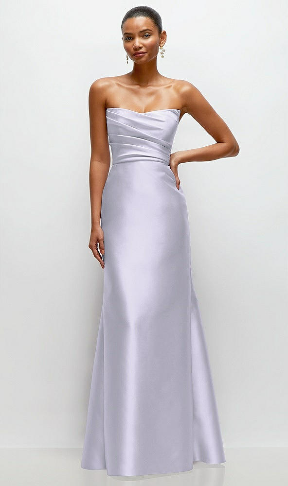 Front View - Silver Dove Strapless Cat-Eye Draped Bodice Satin Tumpet Dress