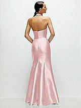 Rear View Thumbnail - Ballet Pink High-Neck Halter Open-Back Satin Trumpet Dress 