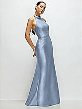 Side View Thumbnail - Cloudy High-Neck Halter Open-Back Satin Trumpet Dress 