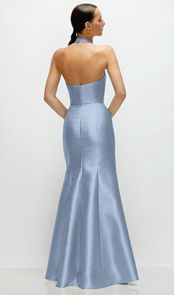 Back View - Cloudy High-Neck Halter Open-Back Satin Trumpet Dress 