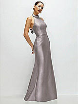 Side View Thumbnail - Cashmere Gray High-Neck Halter Open-Back Satin Trumpet Dress 