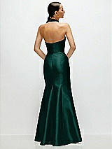 Rear View Thumbnail - Evergreen High-Neck Halter Open-Back Satin Trumpet Dress 