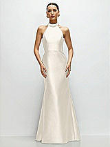 Front View Thumbnail - Ivory High-Neck Halter Open-Back Satin Trumpet Dress 