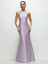 Front View Thumbnail - Lilac Haze High-Neck Halter Open-Back Satin Trumpet Dress 