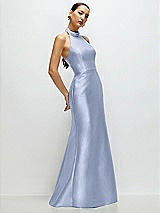 Side View Thumbnail - Sky Blue High-Neck Halter Open-Back Satin Trumpet Dress 