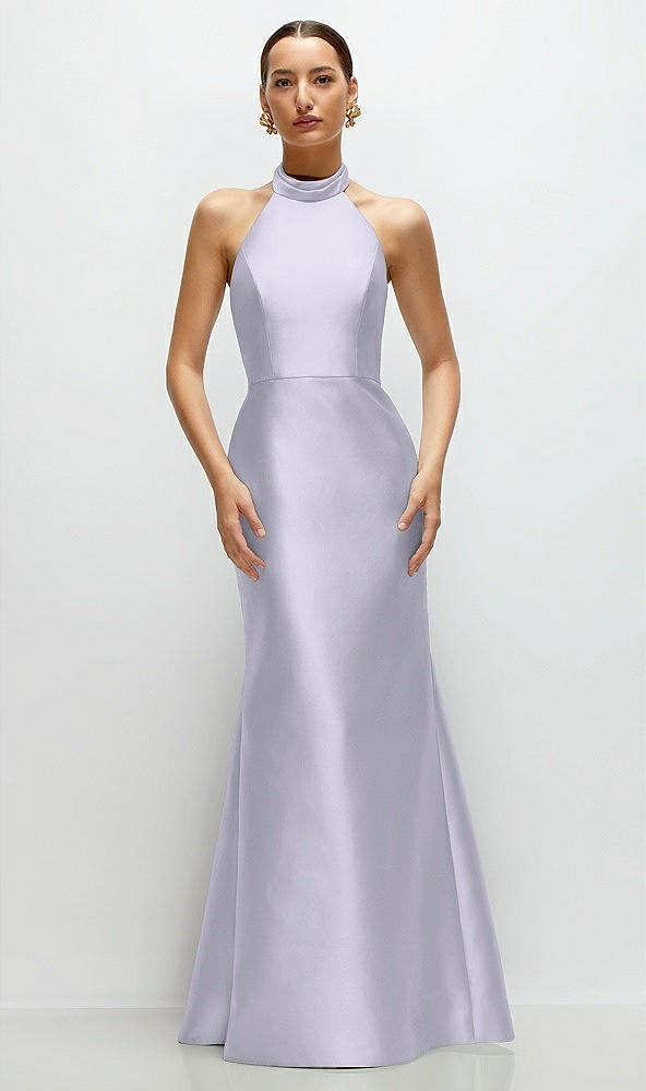 Front View - Silver Dove High-Neck Halter Open-Back Satin Trumpet Dress 