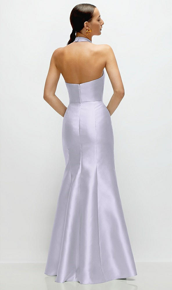 Back View - Silver Dove High-Neck Halter Open-Back Satin Trumpet Dress 