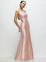 Side View Thumbnail - Toasted Sugar High-Neck Halter Open-Back Satin Trumpet Dress 