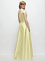 Rear View Thumbnail - Butter Yellow One-Shoulder Full A-Line Satin Gown with Handworked Floral Appliqué