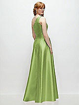 Rear View Thumbnail - Mojito One-Shoulder Full A-Line Satin Gown with Handworked Floral Appliqué