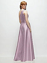 Rear View Thumbnail - Suede Rose One-Shoulder Full A-Line Satin Gown with Handworked Floral Appliqué