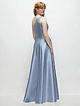 Rear View Thumbnail - Cloudy One-Shoulder Full A-Line Satin Gown with Handworked Floral Appliqué