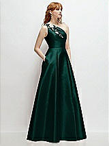 Side View Thumbnail - Evergreen One-Shoulder Full A-Line Satin Gown with Handworked Floral Appliqué