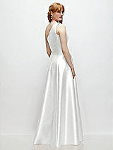 Rear View Thumbnail - White One-Shoulder Full A-Line Satin Gown with Handworked Floral Appliqué