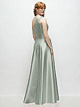 Rear View Thumbnail - Willow Green One-Shoulder Full A-Line Satin Gown with Handworked Floral Appliqué