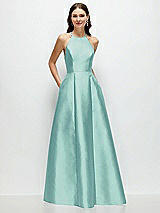 Front View Thumbnail - Coastal Jewel Neck Halter Full A-Line Satin Maxi Dress