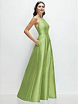 Side View Thumbnail - Mojito Jewel Neck Halter Full A-Line Satin Maxi Dress