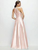 Rear View Thumbnail - Blush Jewel Neck Halter Full A-Line Satin Maxi Dress