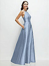 Side View Thumbnail - Cloudy Jewel Neck Halter Full A-Line Satin Maxi Dress