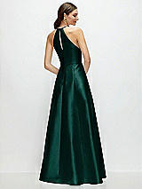 Rear View Thumbnail - Evergreen Jewel Neck Halter Full A-Line Satin Maxi Dress