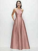 Front View Thumbnail - Neu Nude Jewel Neck Halter Full A-Line Satin Maxi Dress