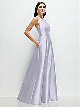 Side View Thumbnail - Silver Dove Jewel Neck Halter Full A-Line Satin Maxi Dress