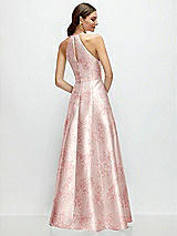 Rear View Thumbnail - Bow And Blossom Print Jewel Neck Halter Full A-Line Satin Floral Maxi Dress