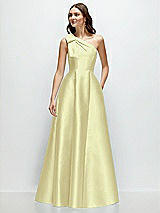 Front View Thumbnail - Butter Yellow Bow One-Shoulder Full A-Line Satin Maxi Dress