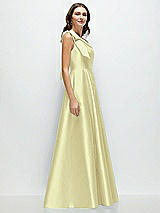 Side View Thumbnail - Butter Yellow Bow One-Shoulder Full A-Line Satin Maxi Dress