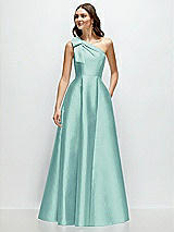 Front View Thumbnail - Coastal Bow One-Shoulder Full A-Line Satin Maxi Dress