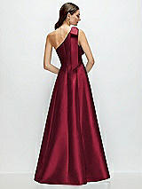 Rear View Thumbnail - Burgundy Bow One-Shoulder Full A-Line Satin Maxi Dress