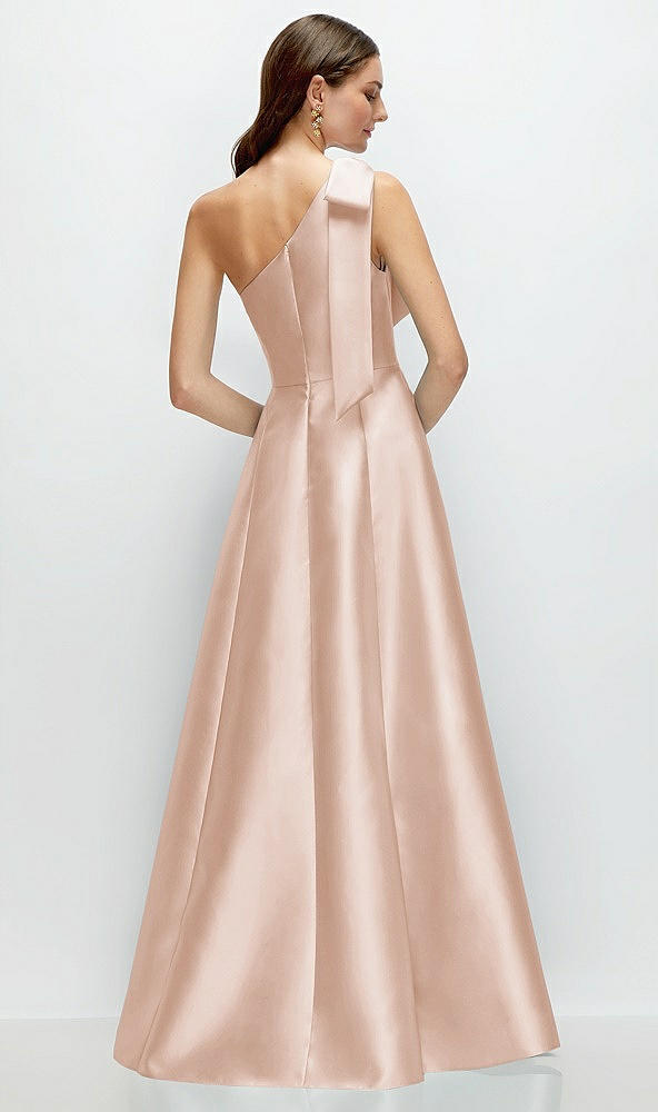 Back View - Cameo Bow One-Shoulder Full A-Line Satin Maxi Dress