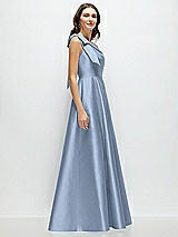 Side View Thumbnail - Cloudy Bow One-Shoulder Full A-Line Satin Maxi Dress