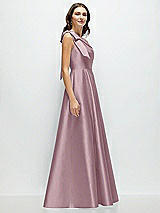 Side View Thumbnail - Dusty Rose Bow One-Shoulder Full A-Line Satin Maxi Dress