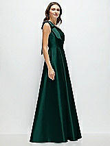 Side View Thumbnail - Evergreen Bow One-Shoulder Full A-Line Satin Maxi Dress