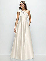 Front View Thumbnail - Ivory Bow One-Shoulder Full A-Line Satin Maxi Dress