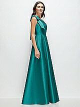 Side View Thumbnail - Jade Bow One-Shoulder Full A-Line Satin Maxi Dress