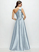 Rear View Thumbnail - Mist Bow One-Shoulder Full A-Line Satin Maxi Dress